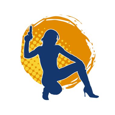 Kadın dövüşçü silueti. Tabanca ya da tabanca taşıyor..