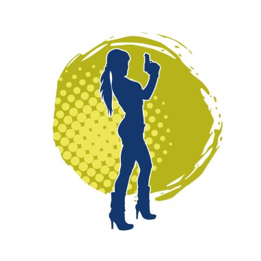 Kadın dövüşçü silueti. Tabanca ya da tabanca taşıyor..