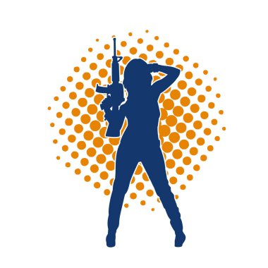 Makineli tüfek taşıyan kadın savaşçının silueti.. 