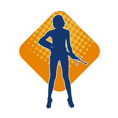 Makineli tüfek taşıyan kadın savaşçının silueti.. 