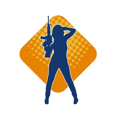 Makineli tüfek taşıyan kadın savaşçının silueti.. 