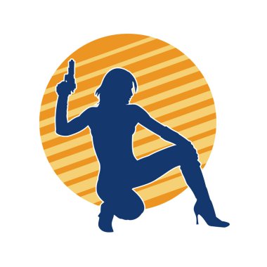 Kadın dövüşçü silueti. Tabanca ya da tabanca taşıyor..