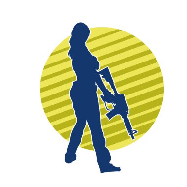 Makineli tüfek taşıyan kadın savaşçının silueti.. 