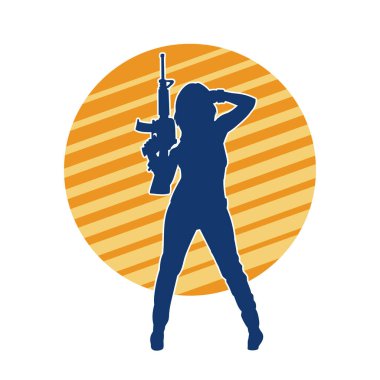 Makineli tüfek taşıyan kadın savaşçının silueti.. 