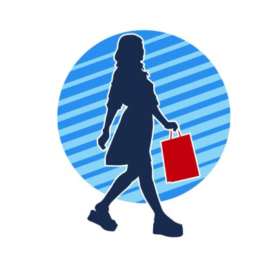 Sıska genç bir kadının silüeti alışveriş torbaları taşıyor..