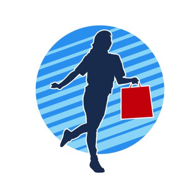 Sıska genç bir kadının silüeti alışveriş torbaları taşıyor..