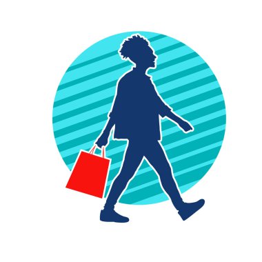 Sıska genç bir kadının silüeti alışveriş torbaları taşıyor..