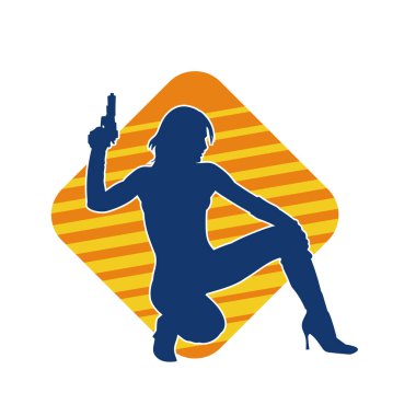 Kadın dövüşçü silueti. Tabanca ya da tabanca taşıyor..