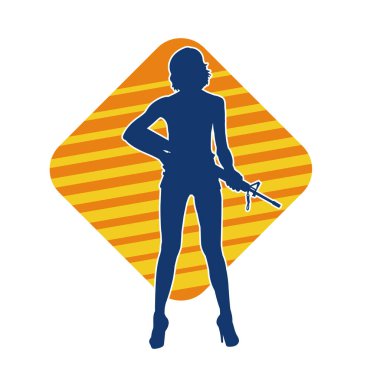 Makineli tüfek taşıyan kadın savaşçının silueti.. 