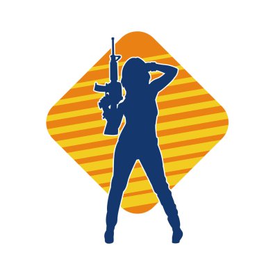 Makineli tüfek taşıyan kadın savaşçının silueti.. 