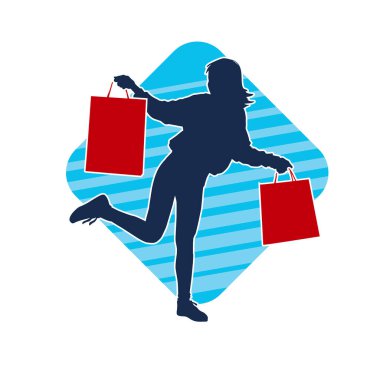 Sıska genç bir kadının silüeti alışveriş torbaları taşıyor..