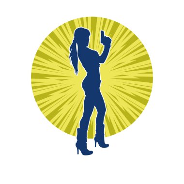 Kadın dövüşçü silueti. Tabanca ya da tabanca taşıyor..