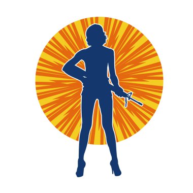 Makineli tüfek taşıyan kadın savaşçının silueti.. 