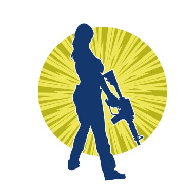 Makineli tüfek taşıyan kadın savaşçının silueti.. 