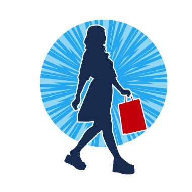 Sıska genç bir kadının silüeti alışveriş torbaları taşıyor..