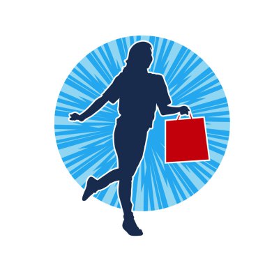 Sıska genç bir kadının silüeti alışveriş torbaları taşıyor..