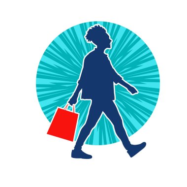 Sıska genç bir kadının silüeti alışveriş torbaları taşıyor..