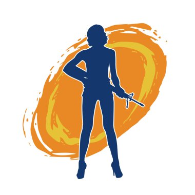 Makineli tüfek taşıyan kadın savaşçının silueti.. 