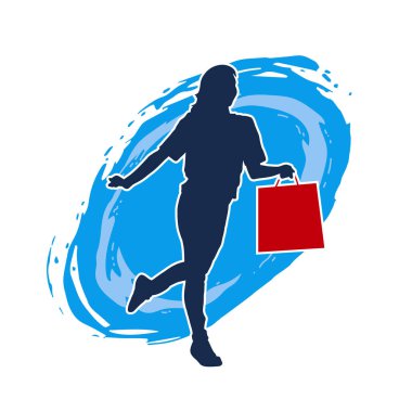 Sıska genç bir kadının silüeti alışveriş torbaları taşıyor..