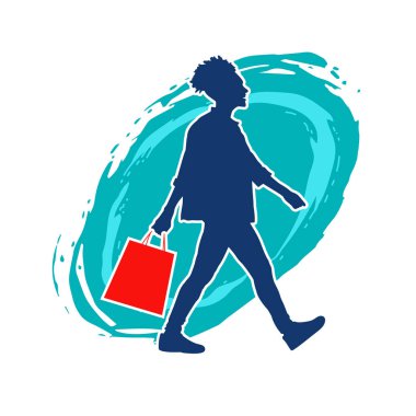 Sıska genç bir kadının silüeti alışveriş torbaları taşıyor..