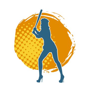 İnce bir kadın modelin silueti polis memuru kostümü giymiş beyzbol sopası taşıyor.