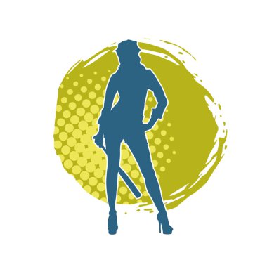 İnce bir kadın modelin silueti polis memuru kostümü giymiş beyzbol sopası taşıyor.