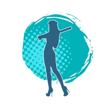 İnce bir kadın modelin silueti polis memuru kostümü giymiş beyzbol sopası taşıyor.