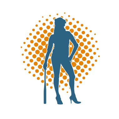 İnce bir kadın modelin silueti polis memuru kostümü giymiş beyzbol sopası taşıyor.