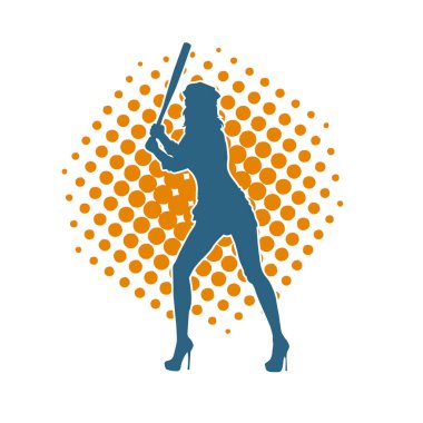 İnce bir kadın modelin silueti polis memuru kostümü giymiş beyzbol sopası taşıyor.