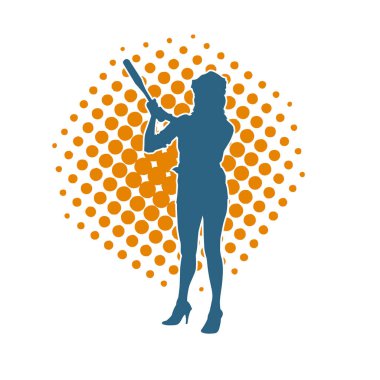 İnce bir kadın modelin silueti polis memuru kostümü giymiş beyzbol sopası taşıyor.