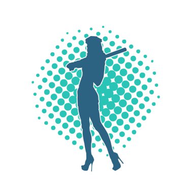 İnce bir kadın modelin silueti polis memuru kostümü giymiş beyzbol sopası taşıyor.