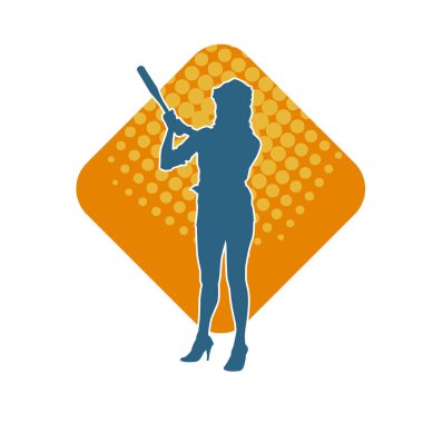 İnce bir kadın modelin silueti polis memuru kostümü giymiş beyzbol sopası taşıyor.