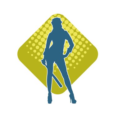 İnce bir kadın modelin silueti polis memuru kostümü giymiş beyzbol sopası taşıyor.