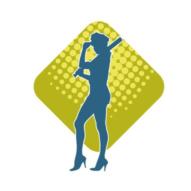 İnce bir kadın modelin silueti polis memuru kostümü giymiş beyzbol sopası taşıyor.