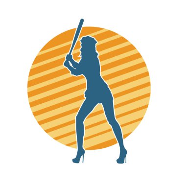 İnce bir kadın modelin silueti polis memuru kostümü giymiş beyzbol sopası taşıyor.