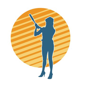 İnce bir kadın modelin silueti polis memuru kostümü giymiş beyzbol sopası taşıyor.