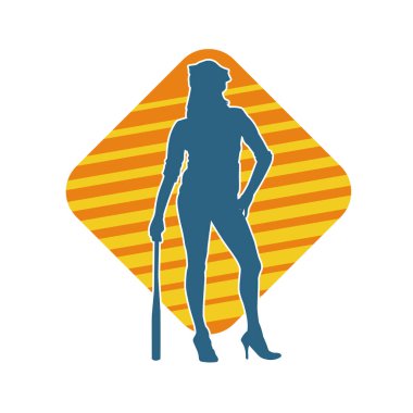 İnce bir kadın modelin silueti polis memuru kostümü giymiş beyzbol sopası taşıyor.