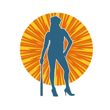 İnce bir kadın modelin silueti polis memuru kostümü giymiş beyzbol sopası taşıyor.