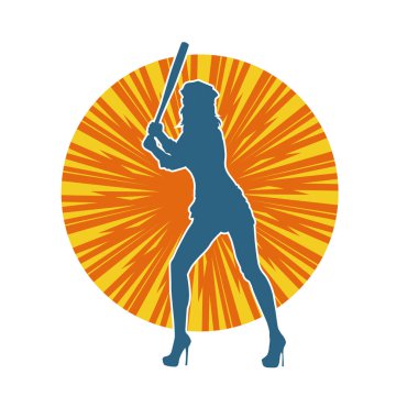 İnce bir kadın modelin silueti polis memuru kostümü giymiş beyzbol sopası taşıyor.