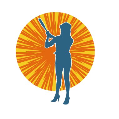 İnce bir kadın modelin silueti polis memuru kostümü giymiş beyzbol sopası taşıyor.