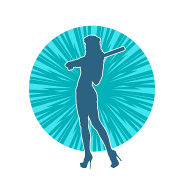 İnce bir kadın modelin silueti polis memuru kostümü giymiş beyzbol sopası taşıyor.