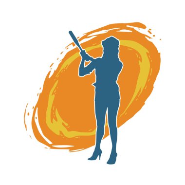 İnce bir kadın modelin silueti polis memuru kostümü giymiş beyzbol sopası taşıyor.