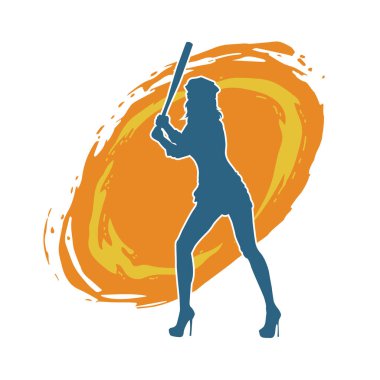 İnce bir kadın modelin silueti polis memuru kostümü giymiş beyzbol sopası taşıyor.