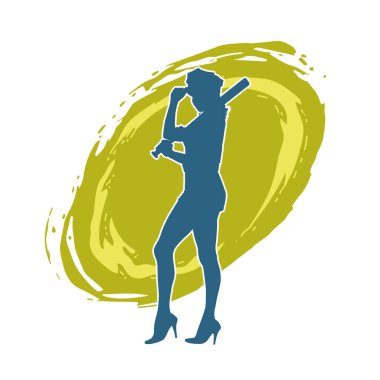 İnce bir kadın modelin silueti polis memuru kostümü giymiş beyzbol sopası taşıyor.