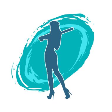 İnce bir kadın modelin silueti polis memuru kostümü giymiş beyzbol sopası taşıyor.