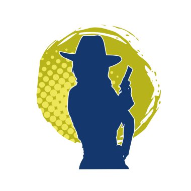 Elinde tabanca tutan bir kovboy kızın silüeti. Bir kadın şerifin silueti tabanca taşıyor..