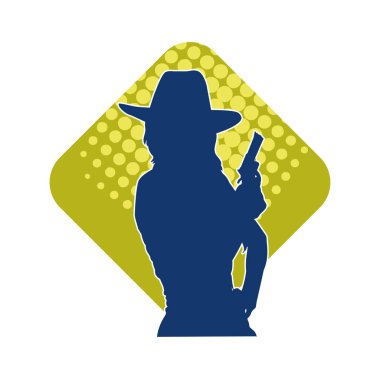 Elinde tabanca tutan bir kovboy kızın silüeti. Bir kadın şerifin silueti tabanca taşıyor..