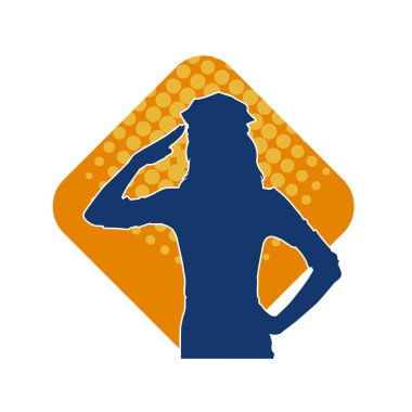 Polis memuru ya da polis kılığında selam duruşu yapan bir kadın modelin silueti.