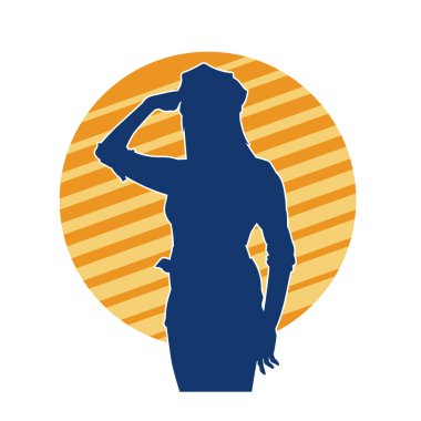 Polis memuru ya da polis kılığında selam duruşu yapan bir kadın modelin silueti.