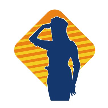 Polis memuru ya da polis kılığında selam duruşu yapan bir kadın modelin silueti.